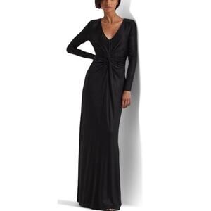 Lauren Ralph Lauren Women's Black Twist-Front Jersey Gown Dress NWT
